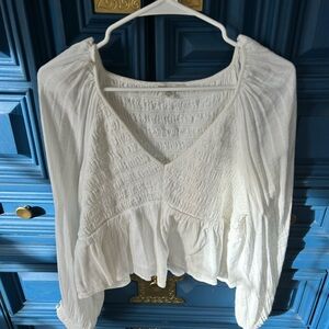 American Eagle Cream Puff Sleeve Smocked Peplum Blouse
